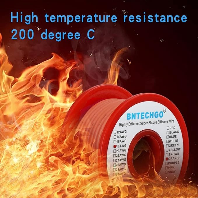 BNTECHGO 18 Gauge Silicone Wire Spool 50 ft Orange Flexible 18 AWG Stranded Tinned Copper Wire