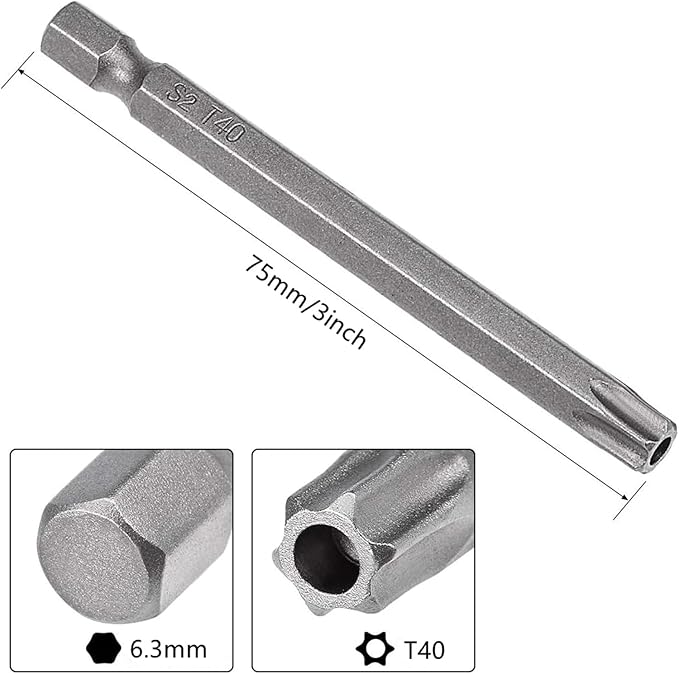 XMHF 10Pcs 75mm/3inch Long 1/4 Inch Hex Shank T40 Torx Head Magnetic Screwdriver Bits Security Tamper Proof Star 6 Point Screw Driver Set