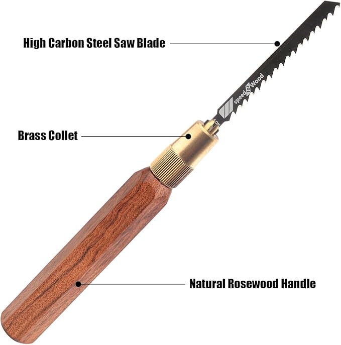 TOOLCOOL Wooden Handle Mini Hand Saw Small Jig Saw With 5 Pcs Fine Coarse Teeth Jigsaw Blades Woodworking Tools for Wood Cutting and Tree Branch Trimming (Hex Handle)