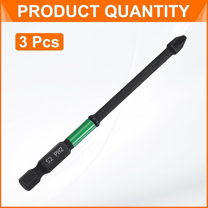 HARFINGTON 3pcs #2 Impact Phillips Screwdriver Bit PH2 1/4" Hex Shank 4" (100mm) Long 0.16" Rod Magnetic Cross Head Drill Bits S2 Steel Industrial Screw Driver for Impact Power Drivers