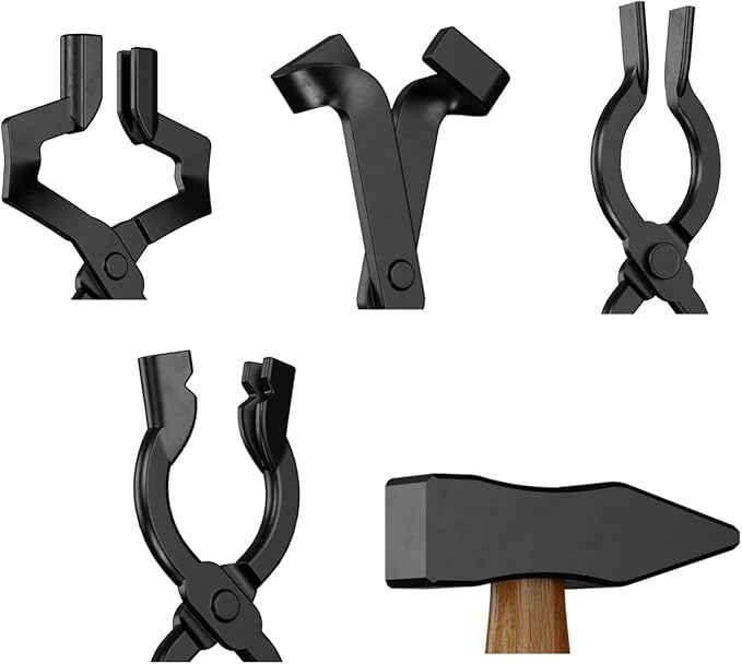 Blacksmith Tongs Set,5PCS Blacksmith Forge Kit for Beginner and Seasoned Blacksmiths, Craftsmen and Bladesmiths
