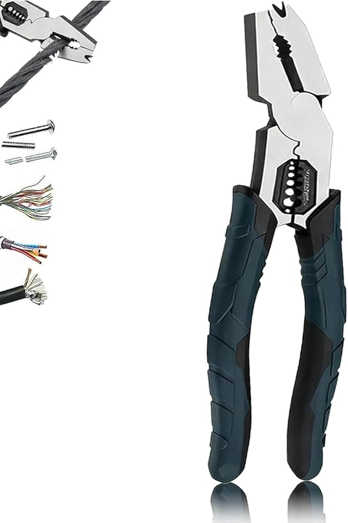 Industrial-Grade Multi-function Cutting Pliers, 9-in-1 Multi-Functional Pliers Nail Puller/Wire Cutter/Stripper/Crimper, Compound Action Leverage Design Industrial CR-V Plier, Tool for Home Repair