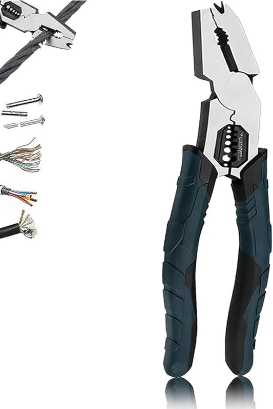 Industrial-Grade Multi-function Cutting Pliers, 9-in-1 Multi-Functional Pliers Nail Puller/Wire Cutter/Stripper/Crimper, Compound Action Leverage Design Industrial CR-V Plier, Tool for Home Repair