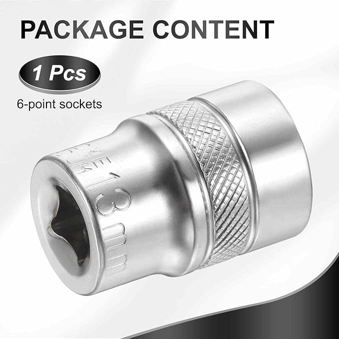 HARFINGTON 6 Points Deep Socket 1/4" Drive 13mm Deep Metric CR-V Steel Polished Nickel Plating Flip Sleeve 25mm / 1" Extra Long Socket Tool for Home Auto Nuts Bolts Repair