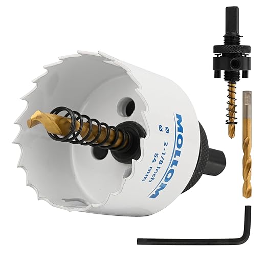 Mollom (54mm | 2-1/8") HSS M42 with 8% Cobalt BI-Metal Hole Saw with 2 Pilot Drill Bits & Arbor Smooth Cutting for PVC,Drywall,Wood,Plastic,Gypsum Board,Rubber