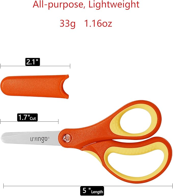 LIVINGO 3 Pack 5??Kids Scissors, Left/Right Handed Blunt Stainless Safety Toddler Preschool Child Scissors with Cover, School Classroom Craft Supplies for Teachers, Yellow/Blue/Gray