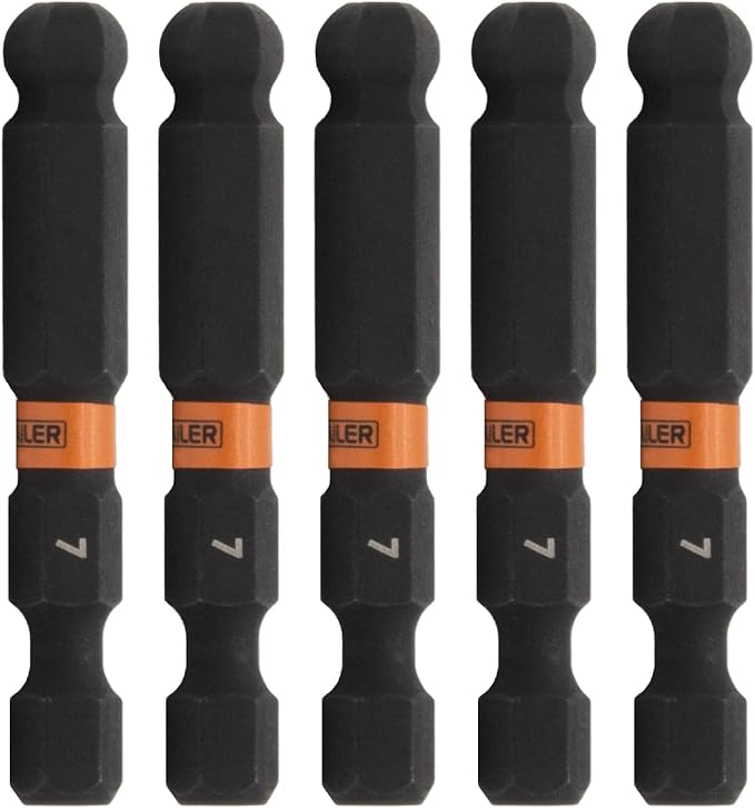 Ball-End Hex 7mm Impact Driver Bit - Railer Allen Wrench Drill Hex Bits. 1/4 Quick Release S2 Steel 2 inch 7mm Ball-End Hex Bits. (5 Pack)