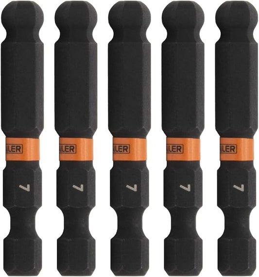 Ball-End Hex 7mm Impact Driver Bit - Railer Allen Wrench Drill Hex Bits. 1/4 Quick Release S2 Steel 2 inch 7mm Ball-End Hex Bits. (5 Pack)