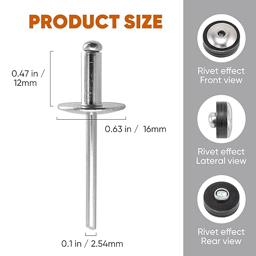 ALLCLEAN (110 pcs) 3/16 * 1/2" Large Flange Open End Aluminum Blind Rivets,4.8 * 12 Pop Blind Rivet
