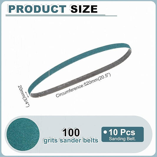 HARFINGTON 3/4 x 20.5 Inch Sanding Belts, 10 Pcs 100 Grit Zirconia Abrasive Belt Sander File Belt for Woodworking, Metal Polishing, Knife Sharpener
