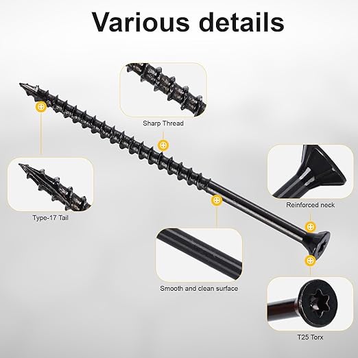 Wood Screws #10 x 4?쇺? T25 Star Torx Drive Flat Head Deck Screws, Black, 52Pcs (1lb)