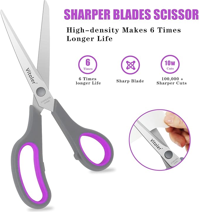 Vitoler Scissors 8.5" Heavy Duty scissors all purpose Bulk Set of 3, Scissors for Office Home School Craft Supplies, Soft Comfort-Grip Right/Left Hand