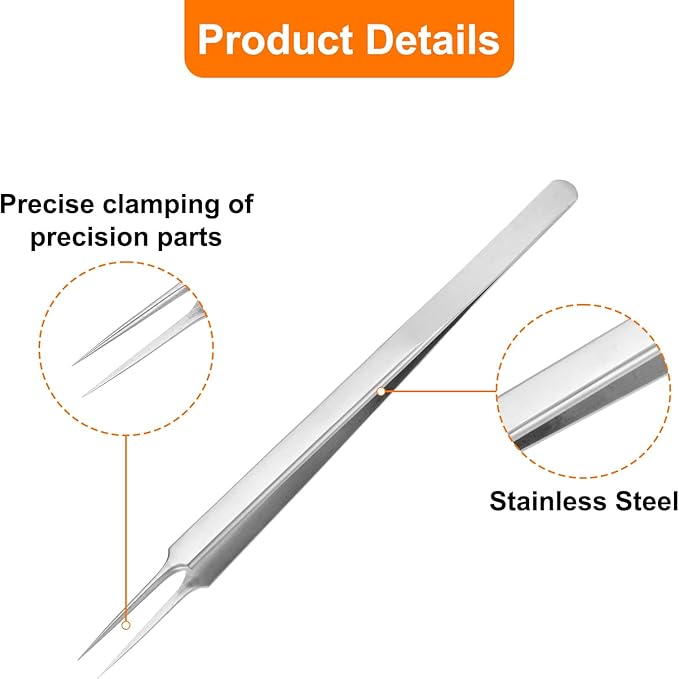 HARFINGTON 2pcs Stainless Steel Precision Tweezers 6.3 Inch Long Handle Pointed Tip Tweezers Multi Purpose for Craft Industrial Work Laboratory Use, Silver