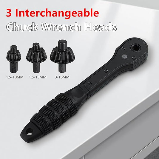 2-in-1 Ratchet Drill Chuck Key Wrench, Chuck Key Replacement Tool for Drill, Universal Interchangeable Fastening Clamping Tool, Compatible with Most Electric Drills and Power Tools