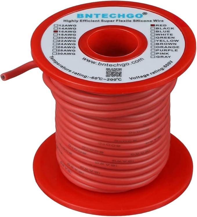 BNTECHGO 16 Gauge Silicone Wire Spool 50 ft Red Flexible 16 AWG Stranded Tinned Copper Wire