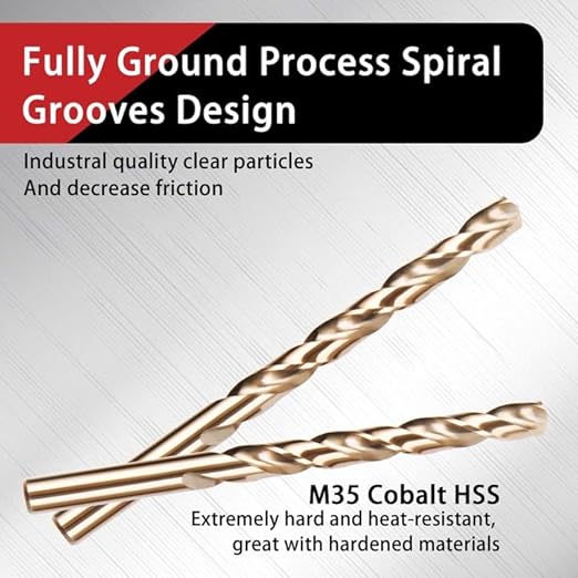 3/16 Inch Cobalt Drill Bits, 13 Pack of M35 HSS, 135 Degree Tip, Jobber Length Twist Drill Bit Set for Hard Metal, Stainless Steel, Cast Iron, Wood and Plastic, with Storage Case