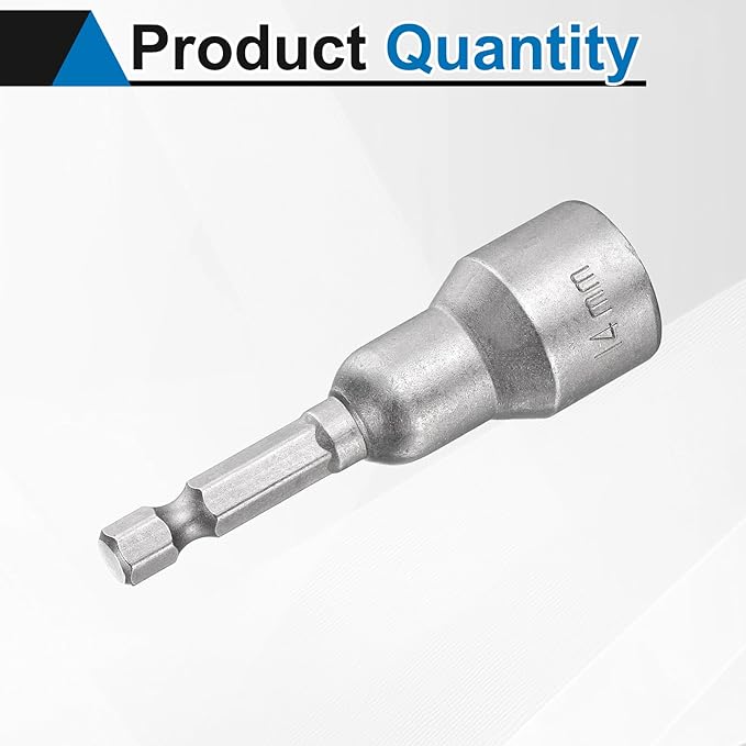 HARFINGTON Nut Driver Drill Bit 14mm Metric Socket 1/4" Hex Shank 2.56" (65mm) Long Magnetic 6-Point Sockets Quick Change CR-V Steel Bolt Setters for Power Drill Drivers