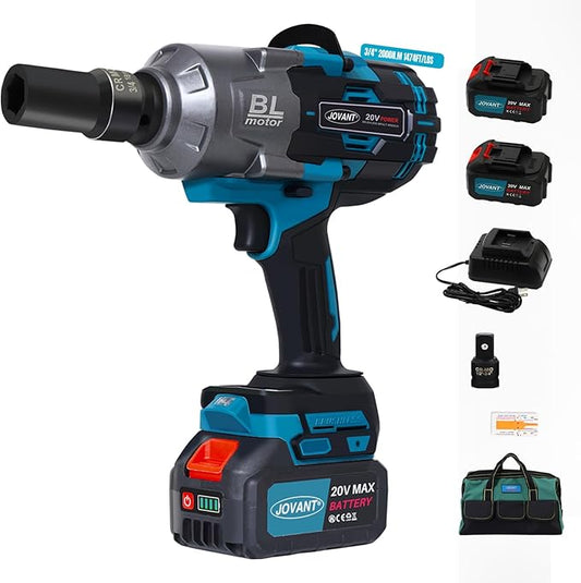 Cordless Impact Wrench Kit, 20V MAX 3/4 Impact Gun, 1474Ft-lbs(2000N.m) Brushless Impact Wrenches, Power Wrench with 6-Mode Speed, 2x4.0Ah Batteries Cordless Impact Driver for Car/Mower