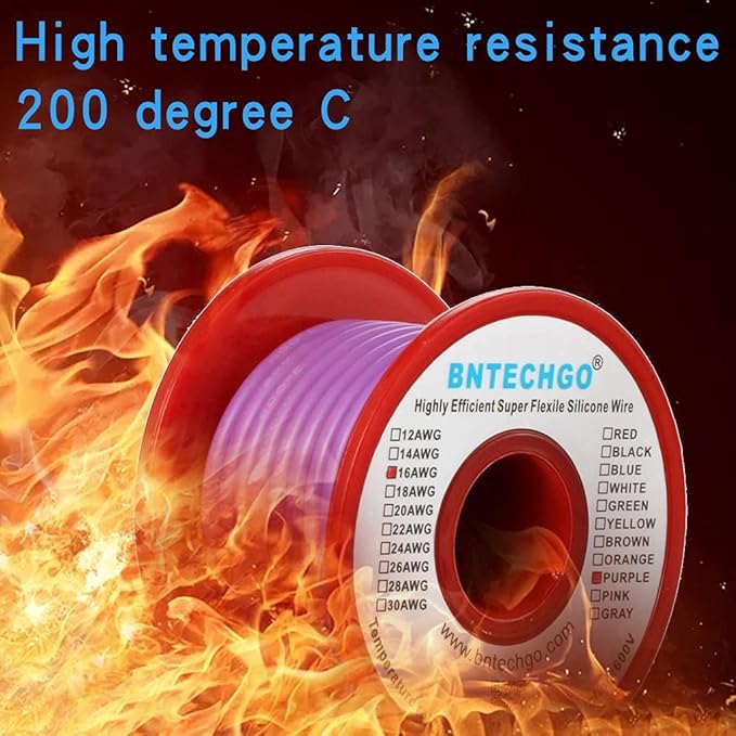 BNTECHGO 16 Gauge Silicone Wire Spool 25 ft Purple Flexible 16 AWG Stranded Tinned Copper Wire
