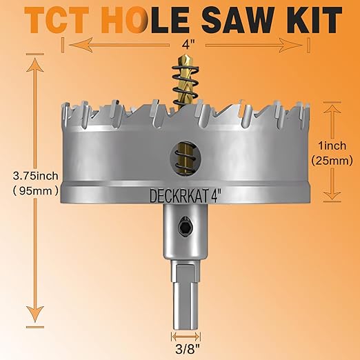 4" TCT Hole Saw for Hard Metal, Heavy Duty 100mm Tungsten Carbide Tipped Hole Cutter with Spring-Loaded Pilot Drill Bit for Stainless Steel, Metal, Iron, and Plastic
