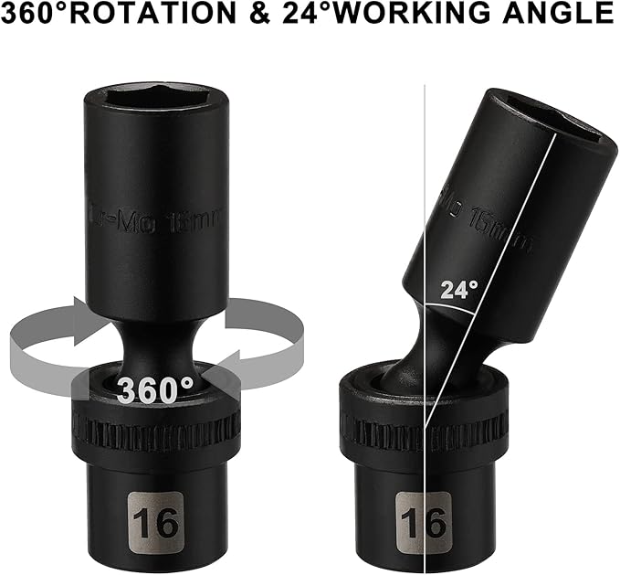 Mayouko 10 PCS 3/8" Drive Deep Universal Impact Socket Set, 6 Point, Metric,10-19mm