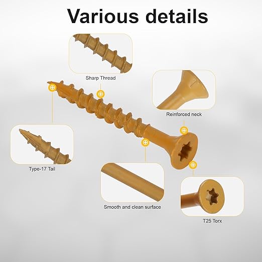 Wood Screws #8 x 1-5/8?쇺? T25 Star Torx Drive Flat Head Deck Screws, Tan, 154Pcs (1lb)
