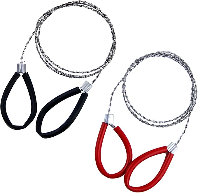 4 Pcs Stainless Steel Cable Saw, Metal Wire Saws Hand Pocket String Rope Saw, Emergency Survival Saws for Wood Camping Hiking Hunting Red and Black 23.62 Inch