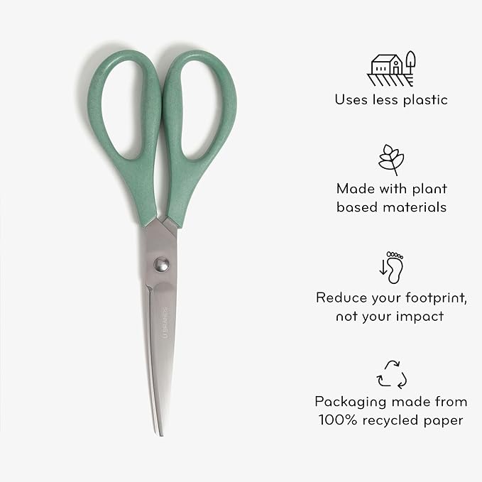 U Brands U-Eco 8" Scissors for Office, Assorted Brights, Patented Concave Blade Technology, Craft Scissor Set, Pack of Scissors for Gift Wrapping and Crafting, Set of 3 (6607U01-24)