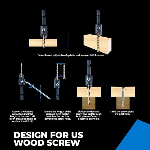 toolant 3pack#4 Silence Countersink Drill Bits Set for US Wood Screw, High-Speed Steel Counter Sink Drill Bit in One Step
