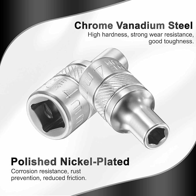 HARFINGTON 6 Points Deep Socket 1/4" Drive 4mm Deep Metric CR-V Steel Polished Nickel Plating Flip Sleeve 25mm / 1" Extra Long Socket Tool for Home Auto Nuts Bolts Repair