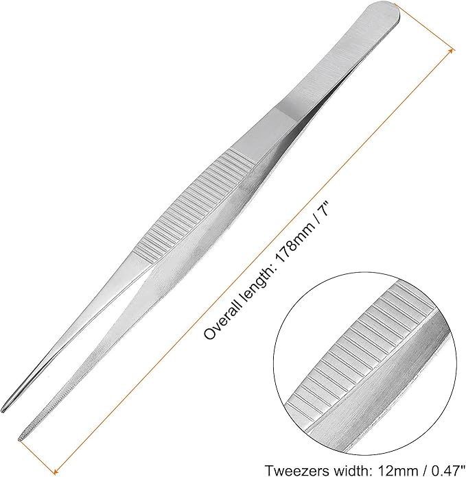 uxcell Stainless Steel Tweezers 7-Inch Straight Serrated Tip Stainless Steel Multipurpose Sewing Tweezer Silver 10 Pcs