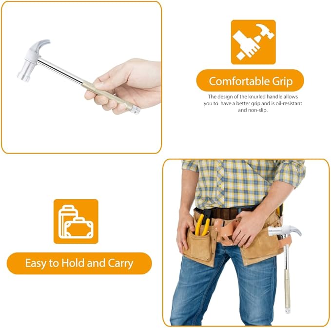 6-in-1 Metal Hammer & Screwdriver Multi-Tool Set with Small Nesting Hammer and Flat Head Phillips Screwdriver Set Non-slip Handle Slotted Best Gift for Husband, Son, Dad and G (Silvery-yellow)