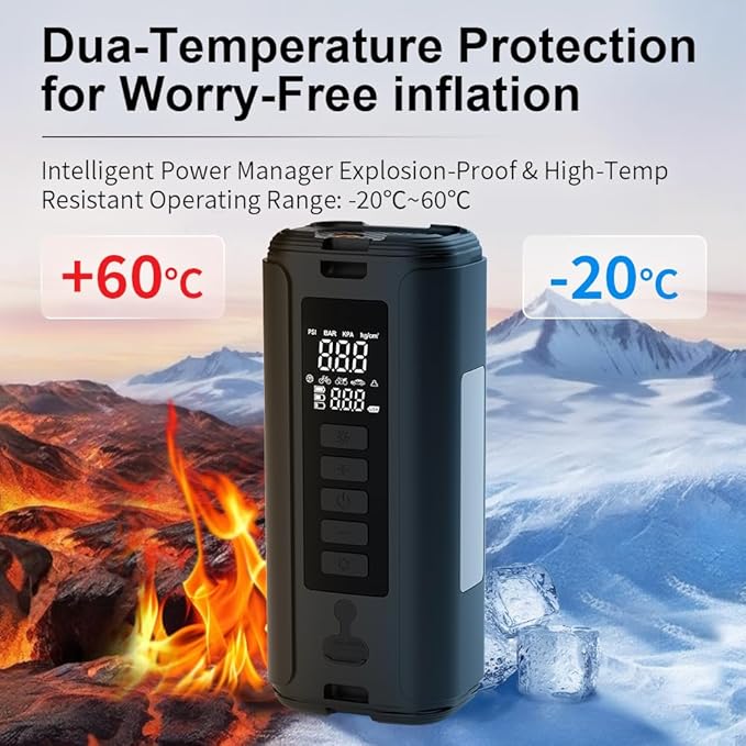 Battery Jumper Starter Portable (9.0L Gas/6.5L Diesel) with 150PSI Auto-Shutoff Air Compressor, 12V Lithium Car Jump Box