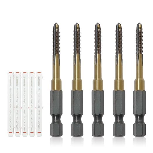 JEFE HEX 8-32 UNC Hex Shank Taps for Metal | MRO & Industrial Use | Quick-Change | Impact Driver (5pcs)