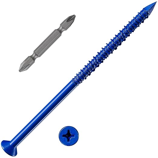 (30 PCS) 1/4''x5 Concrete Screw Anchor Blue Flat Head for Anchoring to Masonry, Block or Brick Stucco