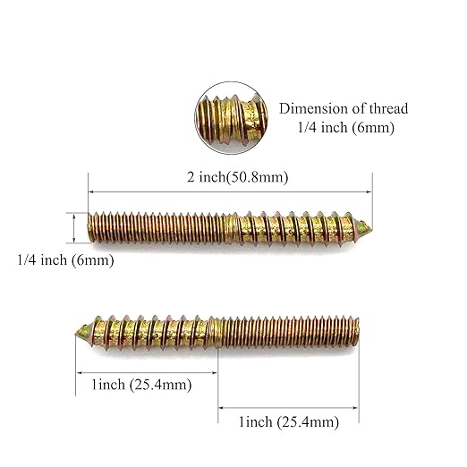 12 Pack 1/4-20 x 2 Inch Hanger Bolts 1/4-20" Double Headed Bolts 1/4 Wood Dowel Screw Self-Tapping Screw Hanger Bolts for Furniture Screws Threaded Rods Bolt 50mm Length