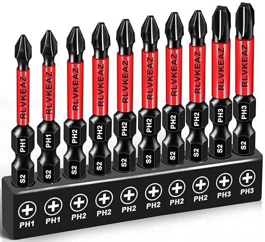 10-Pack Phillips Bits #1#2#3 Impact Magnetic, 2 Inch Phillips Head Drill & Screwdriver Bits Set, Premium S2 Steel, 1/4" Hex-Shank, (PH1/PH2/PH3) for Power Drill, Professional & DIY