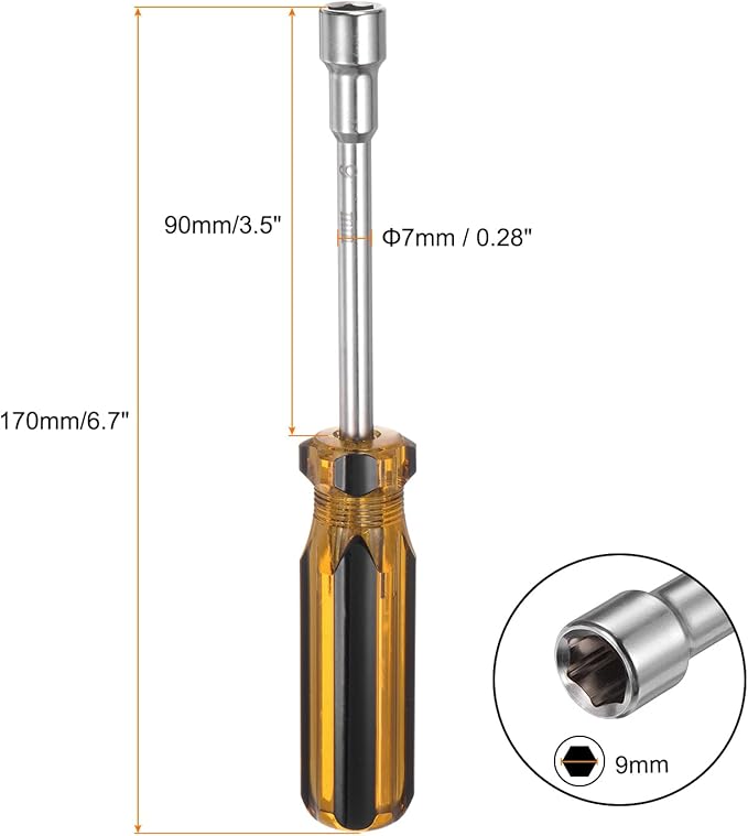 HARFINGTON Metric Hex Nut Screwdriver 9mm Carbon Steel Ergonomic PVC Grip Non-Magnetic Socket Wrench Screwdriver Hand Tool for Automotive Maintenance Home Improvement.