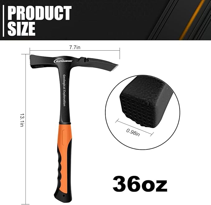 36 oz Ultra Rock Pick Hammer – Heavy-Duty Masonry & Bricklayer Tool with Comfortable Rubber Grip – Ideal for Rock Hounding & Geological Study