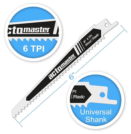 6 Inch Wood Pruning Reciprocating Saw Blades 6Tpi, Pack of 5