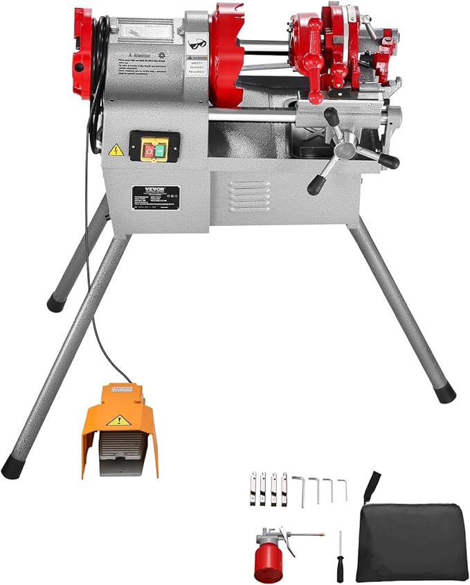 VEVOR Electric Pipe Threader Machine, 750W 28RPM Threading Cutting Machine, 1/2 to 2 inch Pipes Threading Cutter Tool with Foot Pedal for Plumbing, Automotive Repairs, Metalworking
