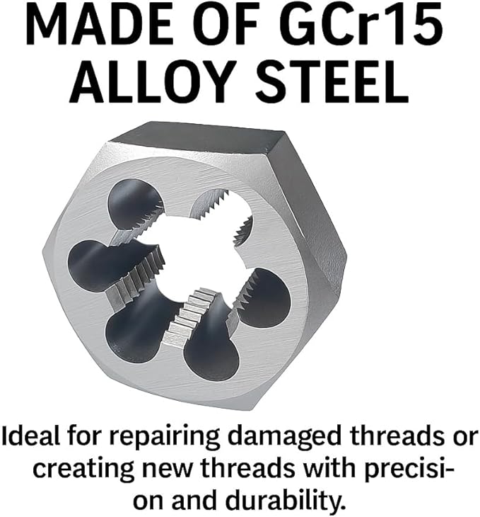 M16x1.5 Metric Tap and Die Set Right Hand HSS Tap & GCr15 Hex Die for Metal Thread Repair