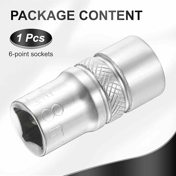 HARFINGTON 6 Points Deep Socket 1/4" Drive 8mm Deep Metric CR-V Steel Polished Nickel Plating Flip Sleeve 25mm / 1" Extra Long Socket Tool for Home Auto Nuts Bolts Repair