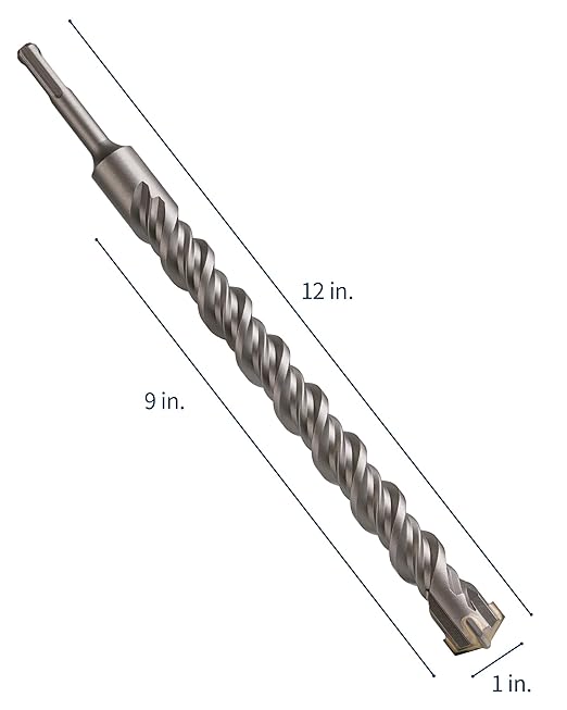 1 Inch x 12 Inch SDS Plus Rotary Hammer Drill Bit, Firecore Tungsten Carbide Long Drill Bits for Concrete Masonry Ceramic Tile Cement Walls Brick Rocks Stone, Brocas para Concreto
