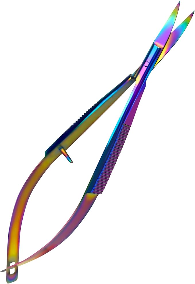 Bandage, Castroviejo, & Iris Scissors, & Kelly, & Mosquito Forceps Rainbow - Stainless Steel, DIY Crafting Scissors and Forceps Multicolors (Castroviejo Scissors, 4.5 inches Curved)