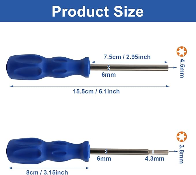 3.8mm and 4.5mm Gamebit Screwdriver Set, Security Screwdriver Bits for Opening Nintendo, Sega Consoles and Game Cartridges (Blue)