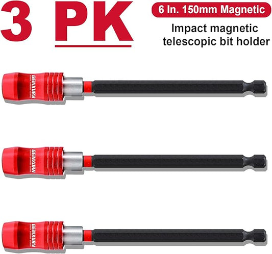 6 Inches Impact Screwdriver Bit Holders, 3 PC Magnetic Extension Quick-Change Socket Drill Bit Holder Hex Shank Quick Release Drill Bit Guide