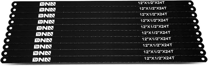 DNA Motoring TOOLS-00108 Replacement Hacksaw Blade, [Pack of 10], 12 inches Heavy-Carbon Steel Replacement Blade w/ 24 TPI, Powder Coated Surface Finish