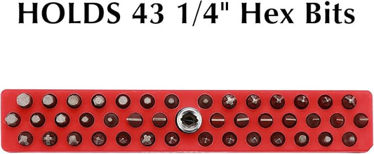 EMENTOL 1/4" Magnetic Bits Holder - Red, 43PCS Hole, Bit Organizer with Strong Magnetic, Magnetic Bits Organizer