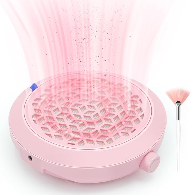 Pink Nail Dust Collector Quiet, Mini Portable Nail Vacuum Dust Collector Nails Tech Ventilation System With Reusable Filter And Duster, 4500 Rpm Nails Fan For Acrylic Gel, Magnetic Design.